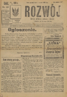 Rozwój : dziennik polityczny, przemysłowy, ekonomiczny, społeczny i literacki, illustrowany. 1919. Nr 46