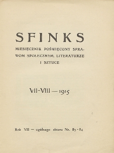 Sfinks : czasopismo literacko-artystyczne i naukowe. 1915. VII-VIII