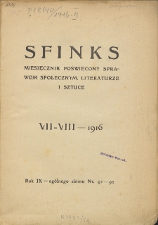 Sfinks : czasopismo literacko-artystyczne i naukowe. 1916. VII-VIII