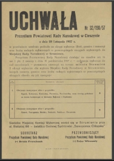 Uchwała Nr 32/198/57 Prezydium Powiatowej Rady Narodowej w Cieszynie z dnia 28 listopada 1957 r.