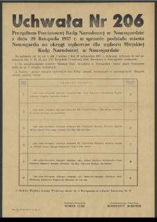 Uchwała Nr 206 Prezydium Powiatowej Rady Narodowej w Nowogardzie z dnia 29 listopada 1957 r. w sprawie podziału miasta Nowogardu na okręgi wyborcze dla wyboru Miejskiej Rady Narodowej w Nowogardzie.