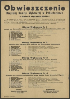 Obwieszczenie Miejskiej Komisji Wyborczej w Pobiedziskach z dnia 8 stycznia 1958 r.