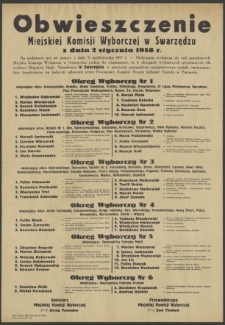 Obwieszczenie Miejskiej Komisji Wyborczej w Swarzędzu z dnia 2 stycznia 1958 r.