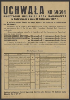 Uchwała nr 39/394 Prezydium Miejskiej Rady Narodowej w Katowicach z dnia 28 listopada 1957 r.